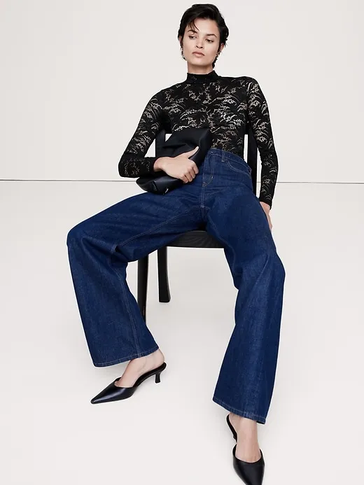 Stretch-Lace Thong-Back Bodysuit sold by Banana Republic