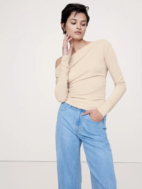 Crepe Knit Twisted Long-Sleeve Top sold by Banana Republic