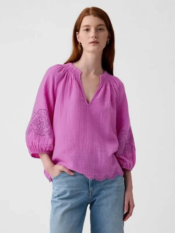 Eyelet Puff Sleeve Shirt sold by GAP