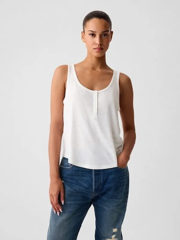 Linen-Blend Henley Tank Top sold by GAP