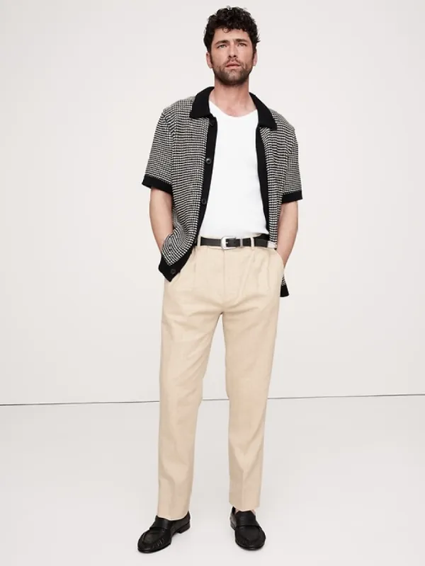 Herringbone Cotton-Linen Relaxed Suit Pant sold by Banana Republic