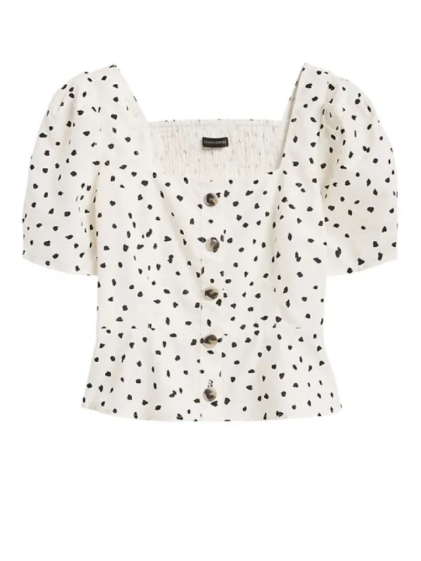 Linen-Cotton Puff-Sleeve Top sold by Banana Republic