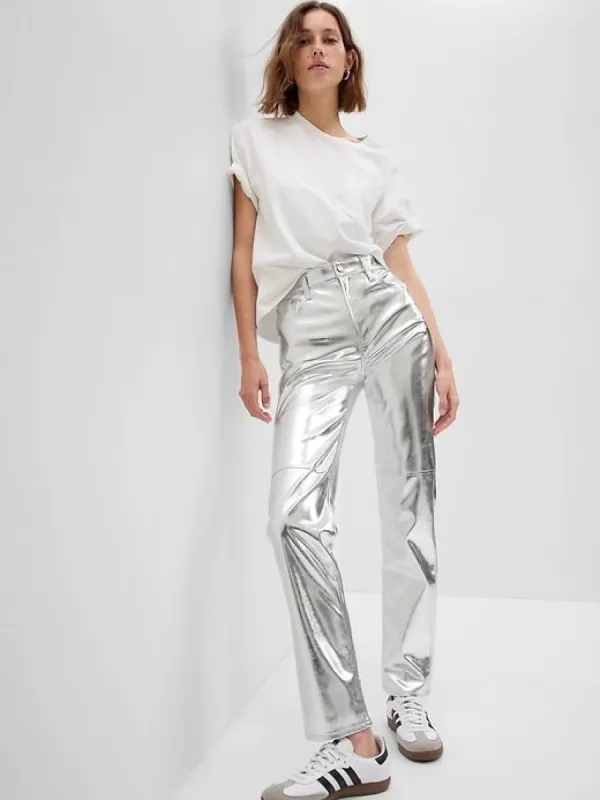 High Rise Vegan Leather Cheeky Straight Pants sold by GAP