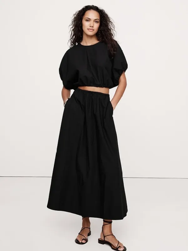 Poplin Bubble-Hem Cropped Top sold by Banana Republic