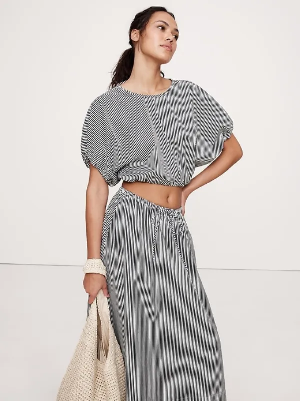 Poplin Bubble-Hem Cropped Top sold by Banana Republic