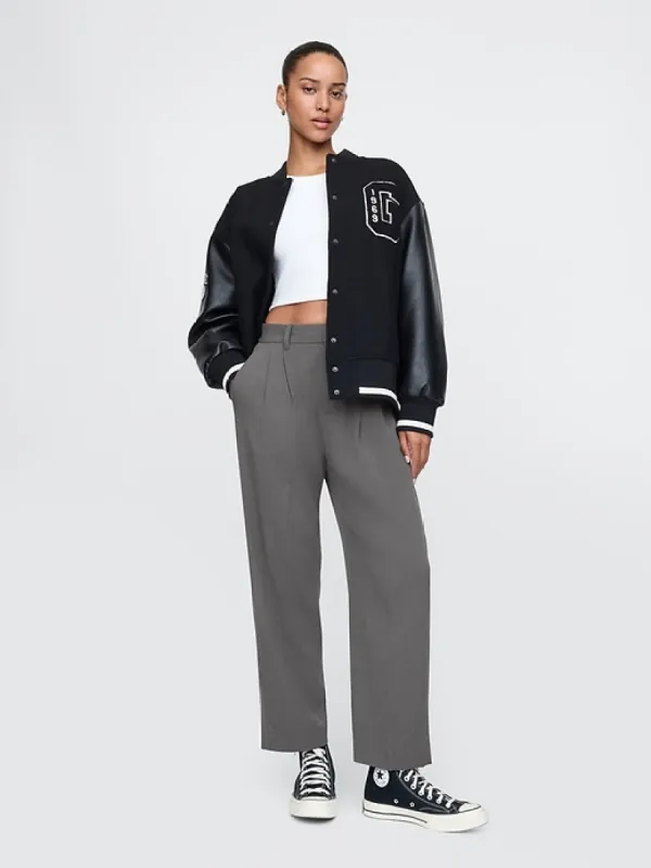 365 High Rise Brushed Twill Pleated Taper Trousers sold by GAP