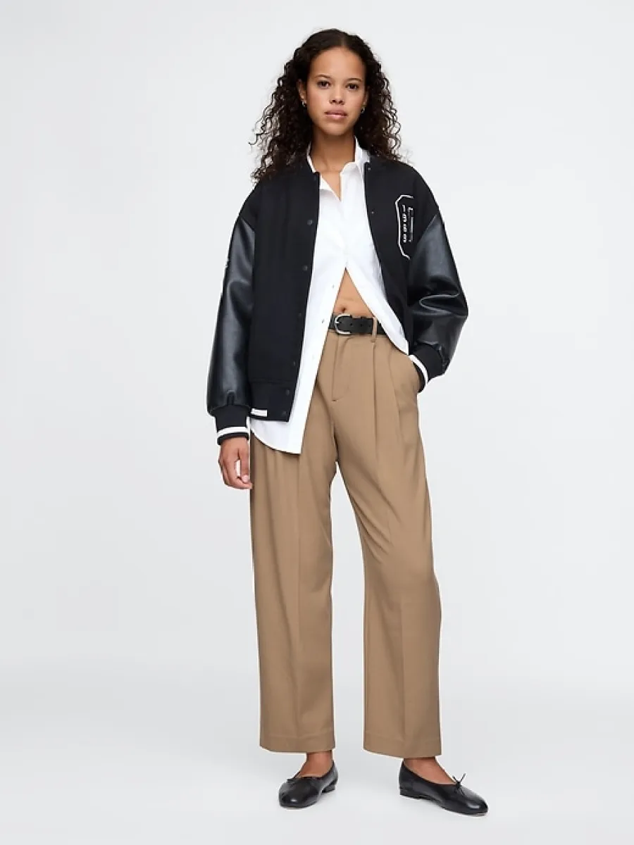 365 High Rise Brushed Twill Pleated Taper Trousers sold by GAP