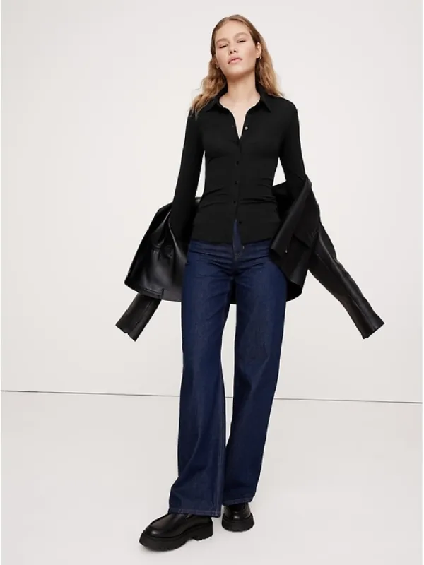 Crepe Knit Button-Down Shirt sold by Banana Republic