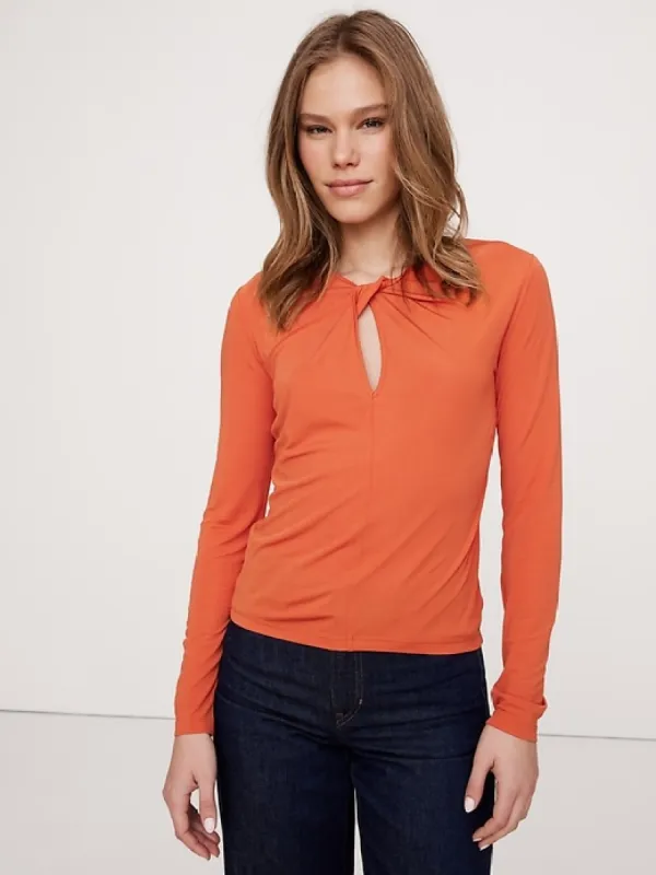 Crepe Keyhole Twist Top sold by Banana Republic