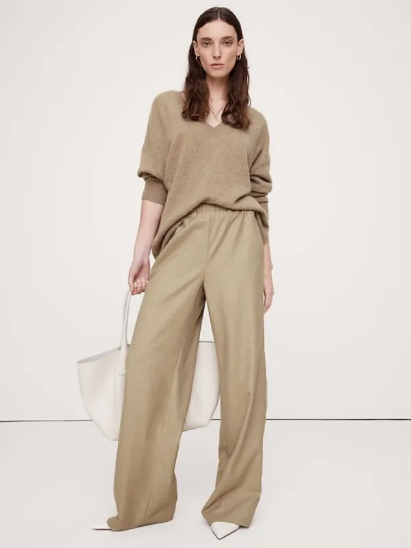 Wool Flannel Pull-On Wide-Leg Pant sold by Banana Republic