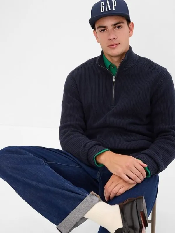 Half-Zip Rib Mockneck Sweater sold by GAP