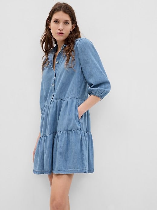 Puff Sleeve Denim Mini Shirtdress sold by GAP