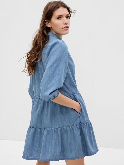 Puff Sleeve Denim Mini Shirtdress sold by GAP product image thumbnail 2