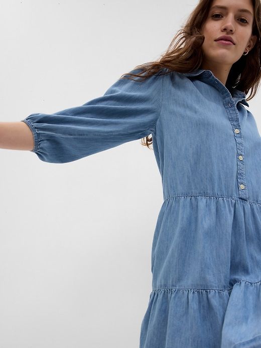 Puff Sleeve Denim Mini Shirtdress sold by GAP product image thumbnail 3