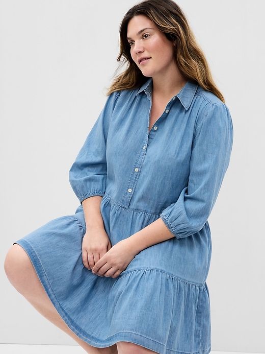 Puff Sleeve Denim Mini Shirtdress sold by GAP product image thumbnail 4