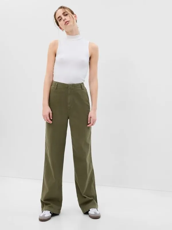 Twill Wide-Leg Khakis sold by GAP