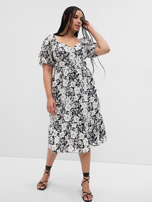 Puff Sleeve Metallic Floral Midi Dress sold by GAP product image thumbnail 4