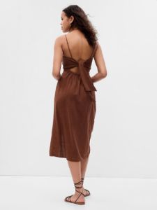 Linen-Blend Tie-Back Corset Midi Dress sold by GAP