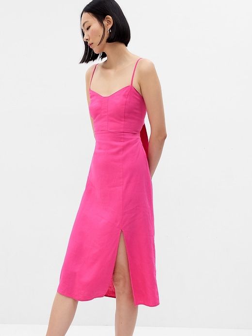 Linen-Blend Tie-Back Corset Midi Dress sold by GAP