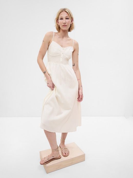 Linen-Blend Corset Midi Dress sold by GAP