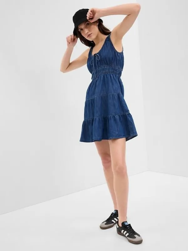 Organic Cotton Denim Tiered Mini Dress sold by GAP