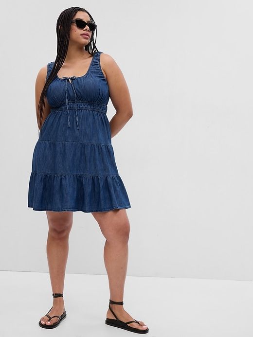 Organic Cotton Denim Tiered Mini Dress sold by GAP product image thumbnail 4
