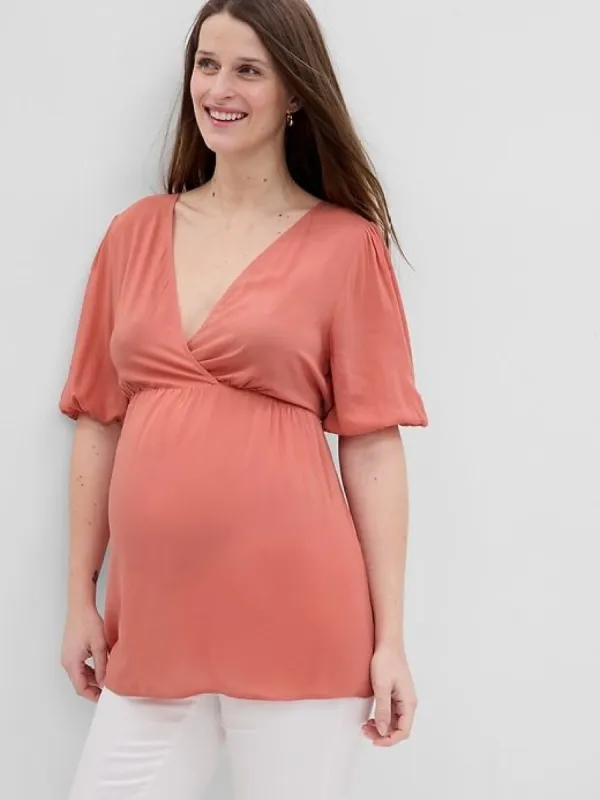 Maternity Puff Sleeve Wrap Top sold by GAP