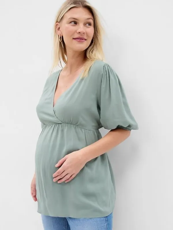 Maternity Puff Sleeve Wrap Top sold by GAP