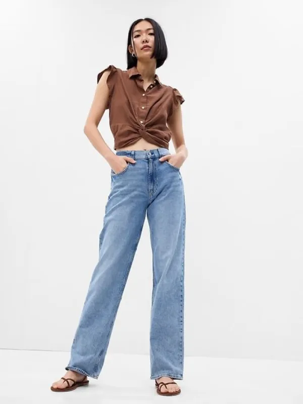 Linen-Blend Cropped Twist-Front Shirt sold by GAP