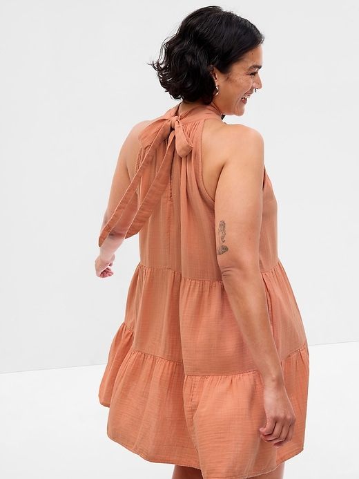 Crinkle Gauze Halter Tiered Mini Dress sold by GAP product image thumbnail 5
