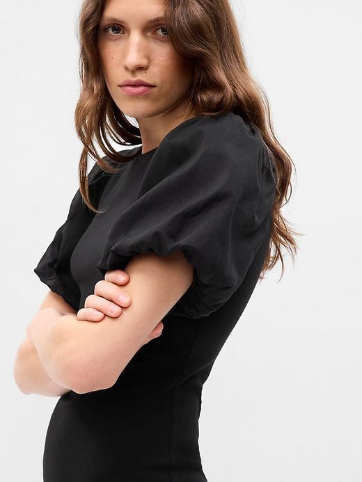 Puff Sleeve Mixed Media Mini Dress sold by GAP product image thumbnail 4