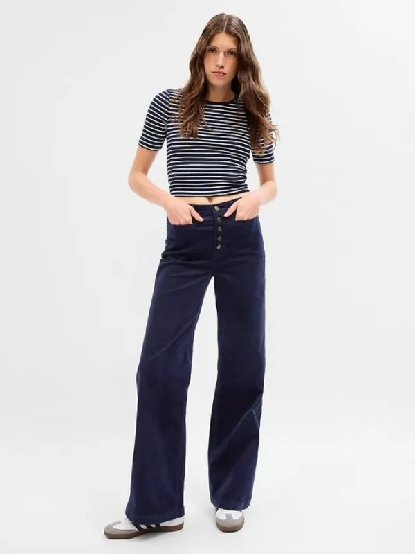 High Rise Corduroy Stride Wide-Leg Pants sold by GAP