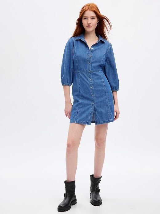Organic Cotton Puff Sleeve Denim Mini Dress sold by GAP