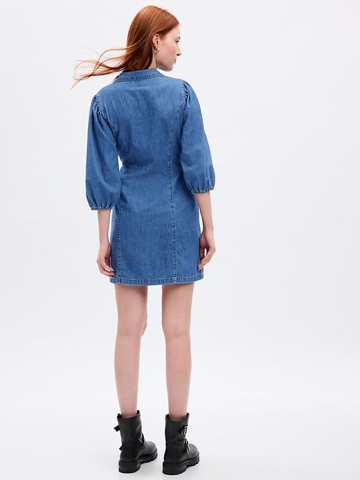 Organic Cotton Puff Sleeve Denim Mini Dress sold by GAP product image thumbnail 2