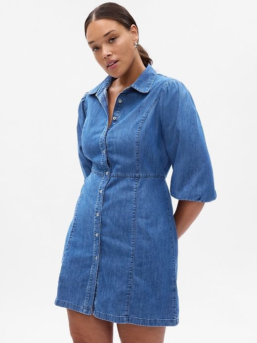Organic Cotton Puff Sleeve Denim Mini Dress sold by GAP product image thumbnail 4