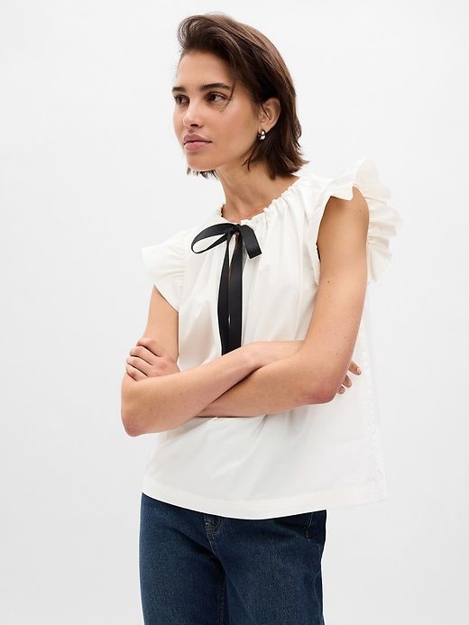 Flutter Sleeve Tie-Neck Shirt sold by GAP