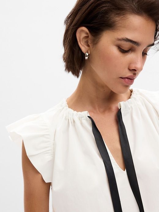 Flutter Sleeve Tie-Neck Shirt sold by GAP product image thumbnail 3