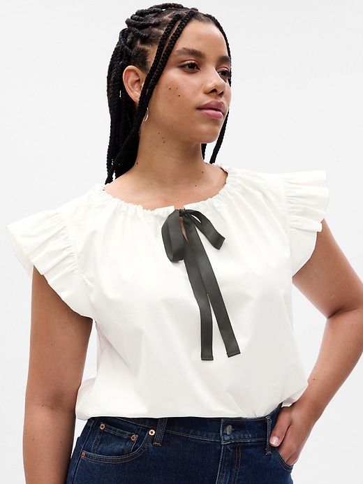 Flutter Sleeve Tie-Neck Shirt sold by GAP product image thumbnail 4