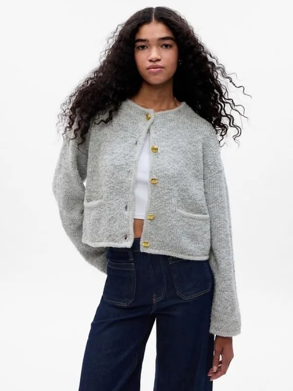 Boucle Cropped Sweater Jacket sold by GAP