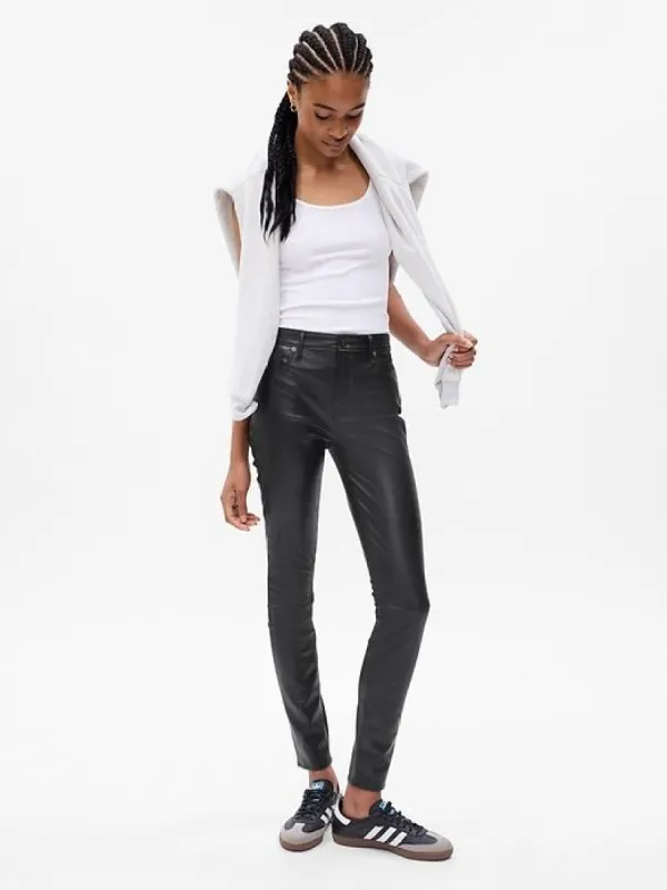 Mid Rise Vegan Leather True Skinny Pants sold by GAP