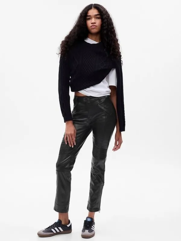 Mid Rise Vegan Leather Moto Vintage Slim Pants sold by GAP