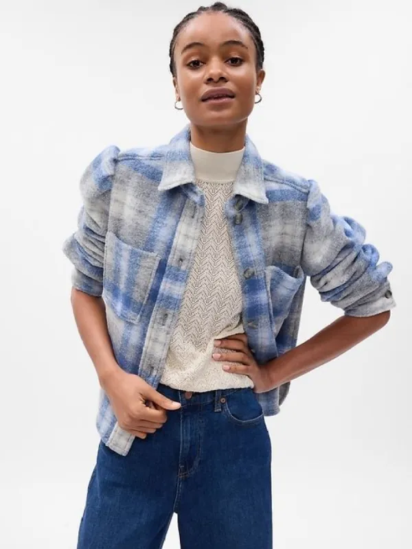 Puff Sleeve Cropped Wool Shirt Jacket sold by GAP