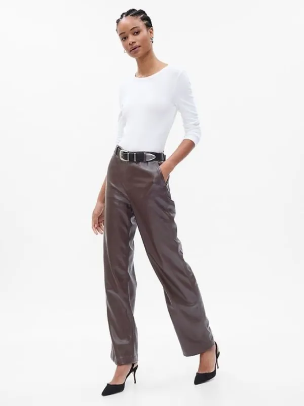 Mid Rise Vegan Leather Loose Pants sold by GAP