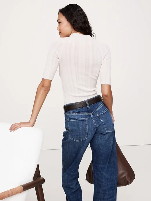 Ribbed Merino Mock-Neck Elbow-Sleeve Sweater sold by Banana Republic product image thumbnail 2