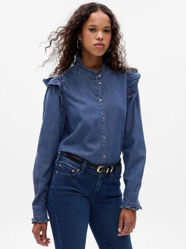 Ruffle Denim Shirt sold by GAP