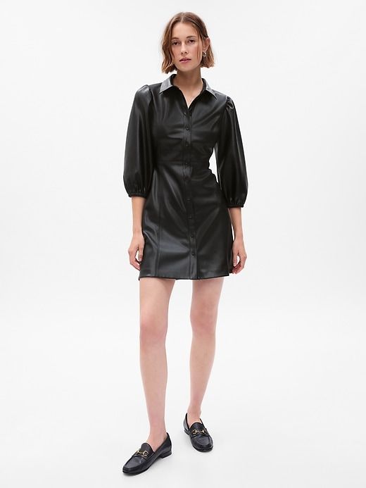 Puff Sleeve Vegan Leather Mini Dress sold by GAP