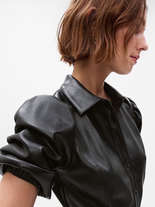 Puff Sleeve Vegan Leather Mini Dress sold by GAP product image thumbnail 3