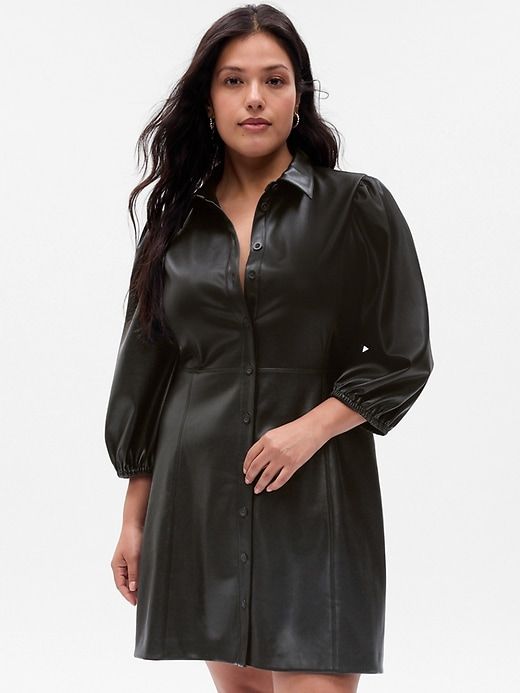 Puff Sleeve Vegan Leather Mini Dress sold by GAP product image thumbnail 4