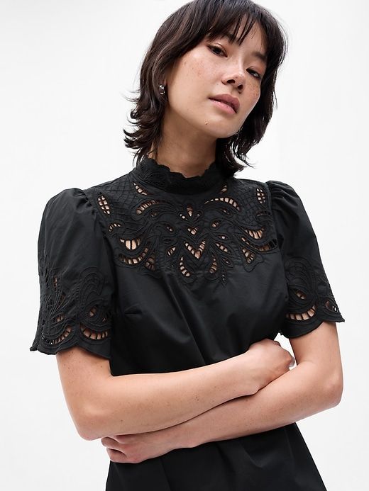 Eyelet Lace Puff Sleeve Mini Dress sold by GAP product image thumbnail 3