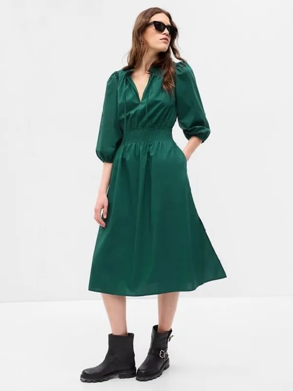 Puff Sleeve Smocked Midi Dress sold by GAP